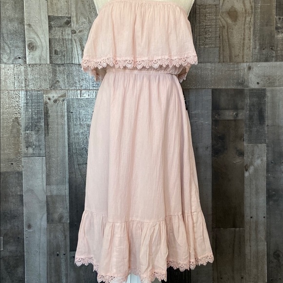 NWT! Express strapless off the shoulder dress ruffle with delicate lace boho - Picture 13 of 13